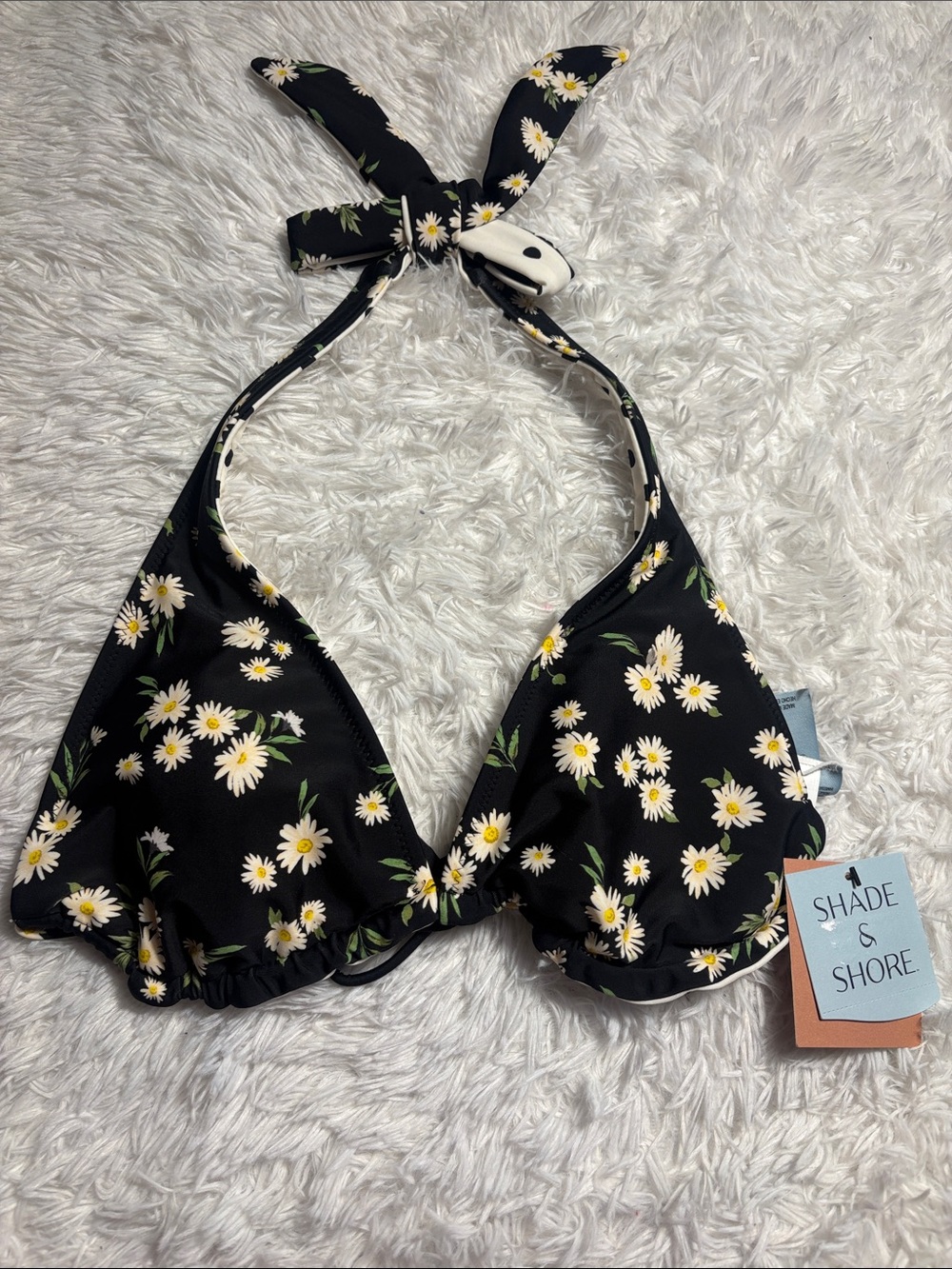 NWT Shade & Shore Floral/Polka Dot Print Reversible Triangle Bikini Swim Top M